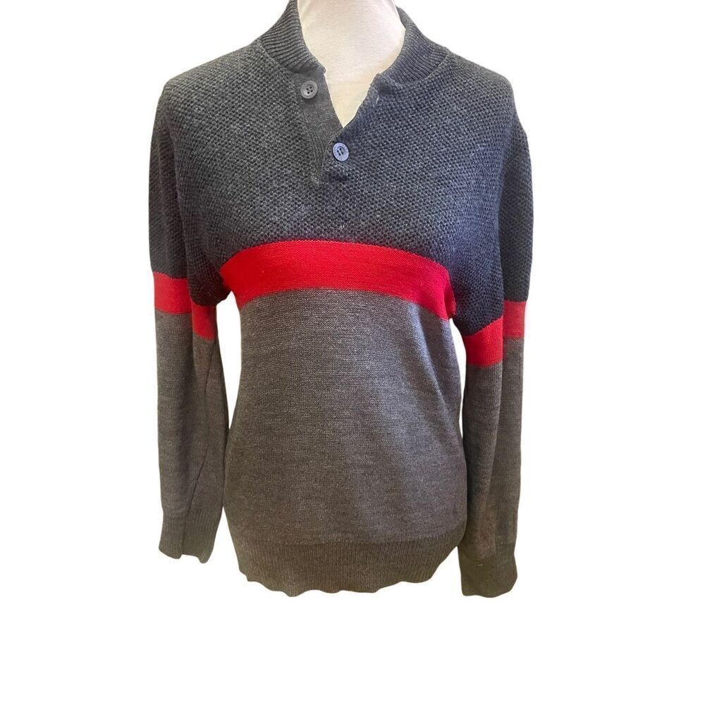 Unbranded Wool Blend Vintage Gray and Red Striped Sweater Made in the USA Size S
